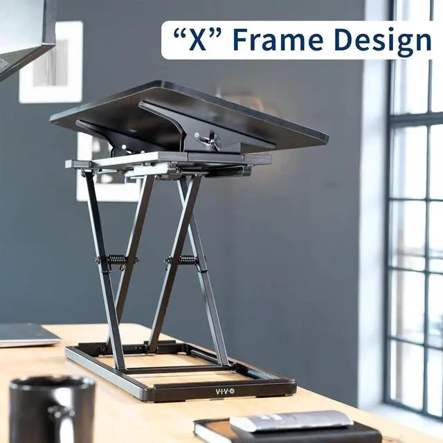 Alt view image 6 of 7 - Single Top 30 inch Tilting Scissors Lift Keyboard and Mouse Riser, Height Adjustable Laptop Desk, for Ergonomic Sit Stand Workstations, Black, Desk-TKR1