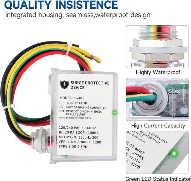 Alt view image 2 of 7 - 120/240 VAC Universal HVAC Surge Protective Device AG3000 TPMOV Technology, Watertight Enclosure, Comprehensive Surge Protection