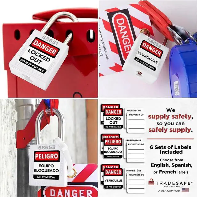 Alt view image 6 of 7 - Lockout Tagout Locks Set - 10 White Loto Locks, Keyed Different Lock Out Tag Out Padlocks, 2 Keys Per Lock, OSHA Coliant Lockout Locks