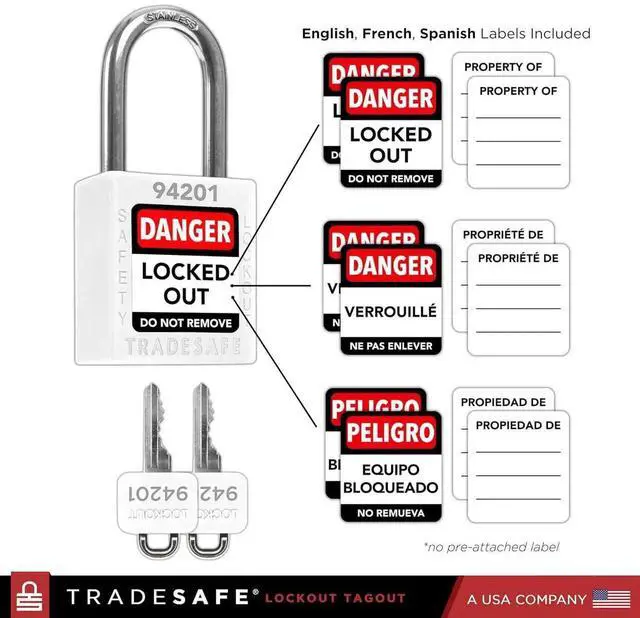 Alt view image 5 of 7 - Lockout Tagout Locks Set - 10 White Loto Locks, Keyed Different Lock Out Tag Out Padlocks, 2 Keys Per Lock, OSHA Coliant Lockout Locks