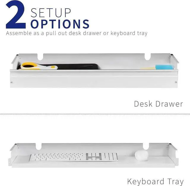 Alt view image 5 of 7 - Large 33 inch Under Desk Slide Out Storage Drawer Organizer, White, DESK-DR33-W
