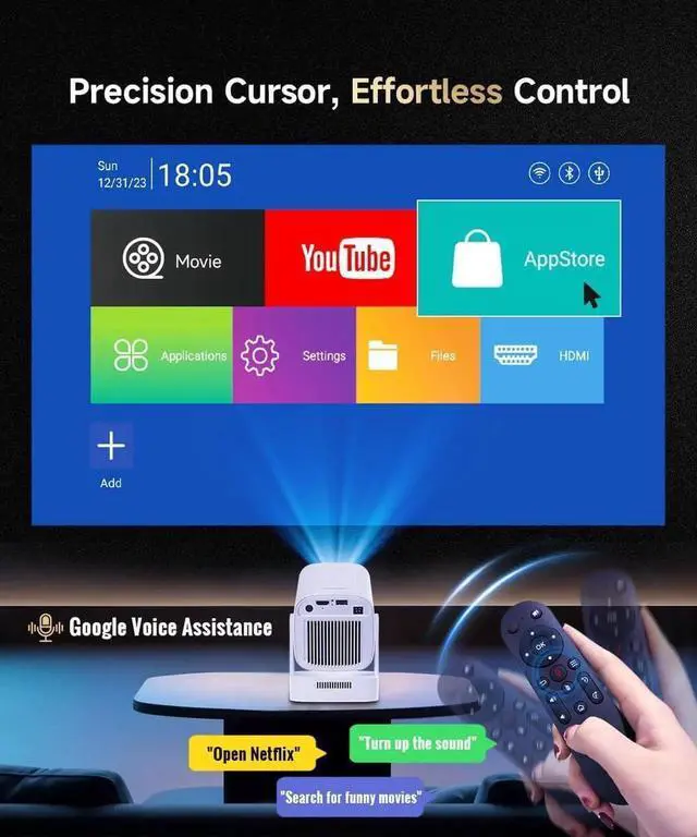 Alt view image 3 of 7 - Auto Focus&1080P Mini Smart Projector with 4K Support, Portable Wifi and Bluetooth, 5W Speaker, Built in Apps, Voice Control, Outdoor Movie White -