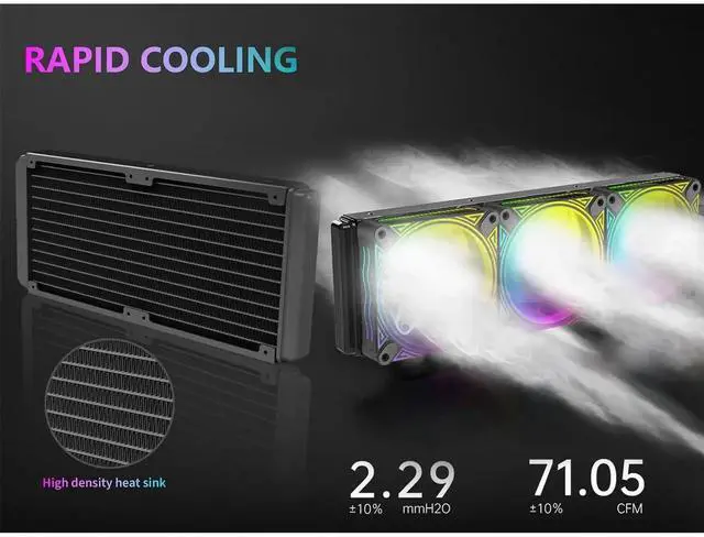 Alt view image 3 of 7 - T-360MM Black ARGB Liquid CPU Water Cooling with 3 X 120mm ARGB PWM Fan,Temperature Display, Computer Water Cooling