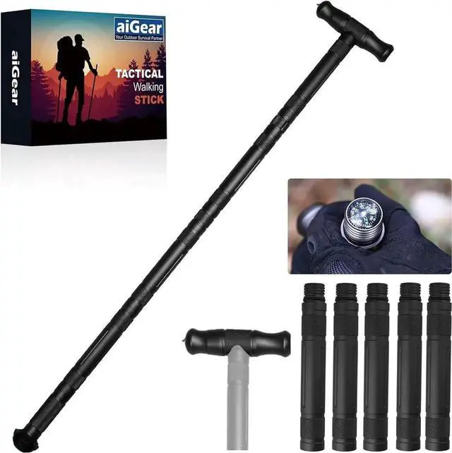 Main image of Premium Walking Hiking Stick CNC Machined Outdoor Trekking Poles with Solid Durable Tools Whistle and Compass