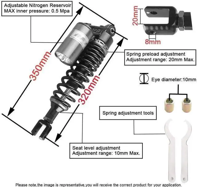 Alt view image 2 of 2 - 320mm Pair Rear Motorcycle Shock Absorbers Suspension Eye to Clevis Universal for Kawasaki Honda Yamaha Suzuki Black
