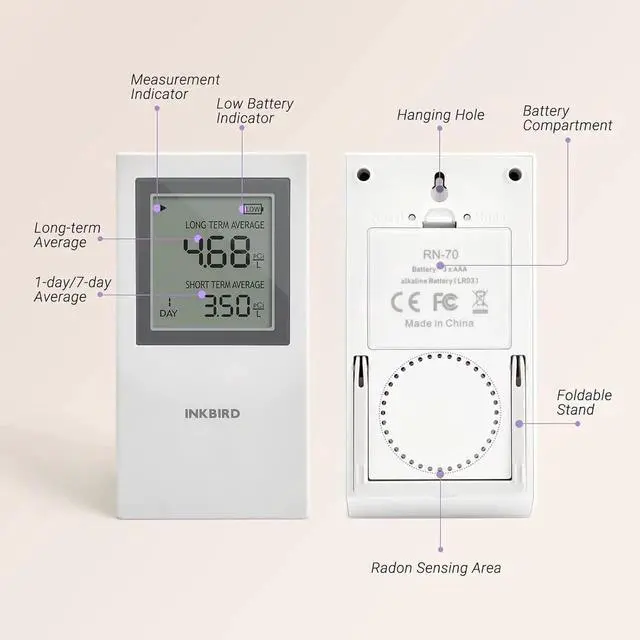 Alt view image 7 of 7 - Portae Radon Detector, Home Radon Meter, US Version-Pci/L, Short-Term and Long-Term Monitoring, Battery Included (INK-RD1-W)
