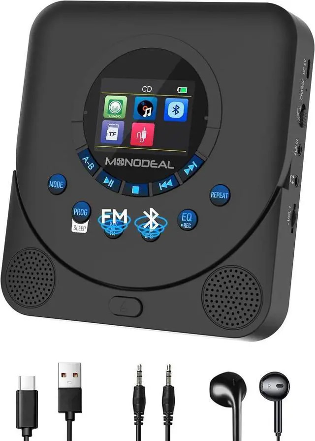 Main image of CD Player Portable, Dual Stereo with CD Player with Speakers, Rechargeable Discman Player for car, Support TF Card, FM Receiver and Transmitter with Sleep Timer, Colorful TFT Screen