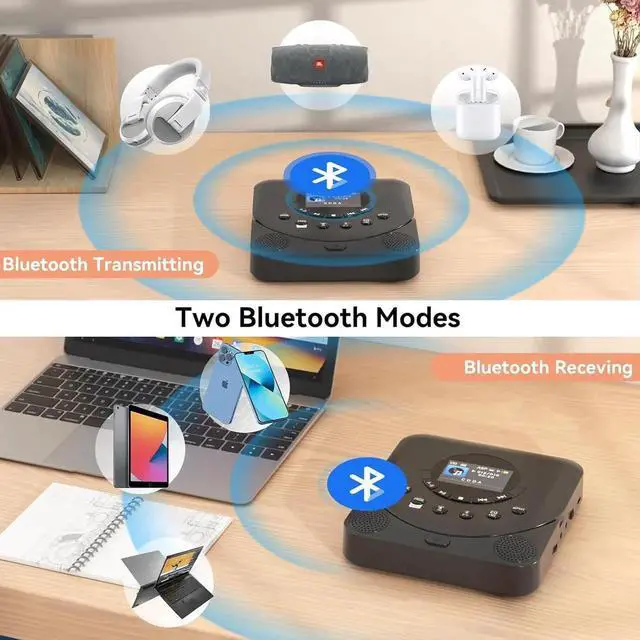 Alt view image 2 of 7 - CD Player Portable, Dual Stereo with CD Player with Speakers, Rechargeable Discman Player for car, Support TF Card, FM Receiver and Transmitter with Sleep Timer, Colorful TFT Screen