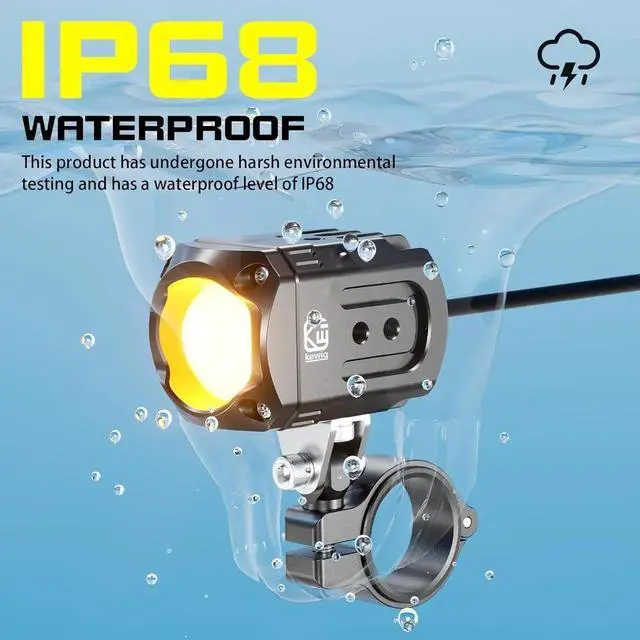 Alt view image 3 of 6 - Motorcycle Auxiliary LED Light Kit Driving Spotlights White/Amber Fog Light with Mount Brackets Wire Harness Waterproof 60W Offroad Work Lights Compatible with Motorcycle J-eep Car Truck (Black)