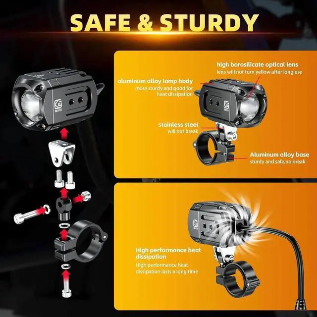 Alt view image 5 of 6 - Motorcycle Auxiliary LED Light Kit Driving Spotlights White/Amber Fog Light with Mount Brackets Wire Harness Waterproof 60W Offroad Work Lights Compatible with Motorcycle J-eep Car Truck (Black)