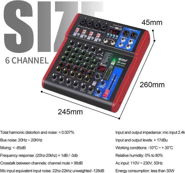 Alt view image 5 of 7 - SI Series Professional Portable Recording Mixer Audio with 99 DSP Digital Effects Mic Preamps and USB for DJ Mixer Console Karaoke Home Recording Studio (SI-6UX)