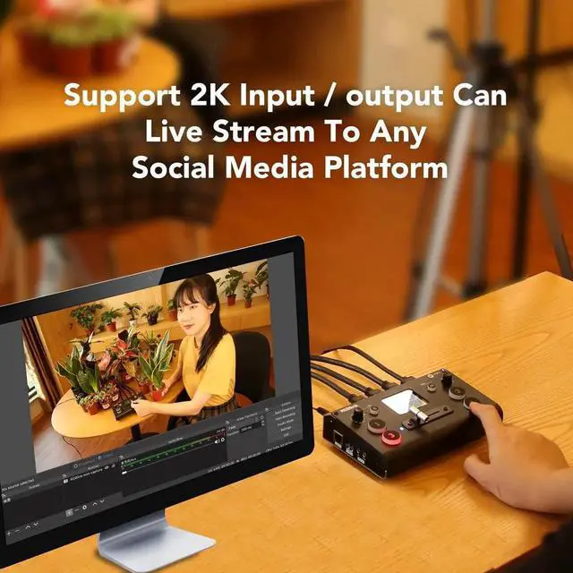 Alt view image 3 of 6 - Mini Video Mixer Switcher with 4 x HDMI Inputs 2K Input/Output Real Time Live Streaming, Support Output 6 Pictures PVW and PGM, for Facebook, YouTube, Instagram, Tiktok, RTMPS