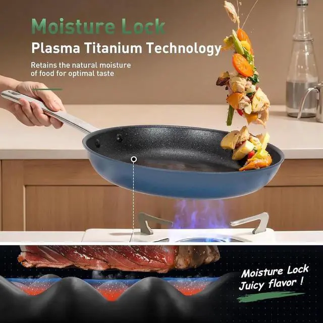 Alt view image 6 of 6 - Ceramic Nonstick Frying Pans Set/Fry Pan/Skillet Sets, Healthy Induction Cookware Set Suitable for All Stove, Oven Safe up to 550