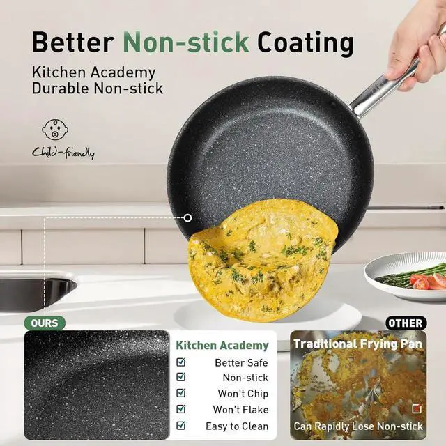 Alt view image 3 of 6 - Ceramic Nonstick Frying Pans Set/Fry Pan/Skillet Sets, Healthy Induction Cookware Set Suitable for All Stove, Oven Safe up to 550