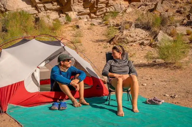 Alt view image 7 of 7 - Original Sand-Free Outdoor Rug Camping Mat - Water-Resistant & Anti-Fade Material - Military-Grade - Reversible Design - Area Rug for Beach, RV, & Picnics - Includes Travel Bag