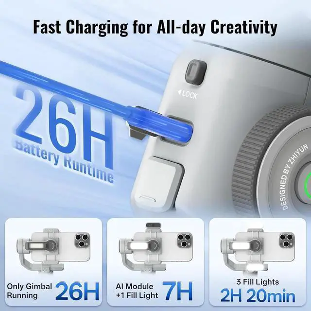 Alt view image 4 of 7 - CINEPEER Smooth 5E Combo Gimbal Stabilizer for iPhone, Android, Built-in Fill Light, Tripod, 3-Axis 300g Payload Phone Gimbal, Gesture Control, Vlogging YouTube, TikTok