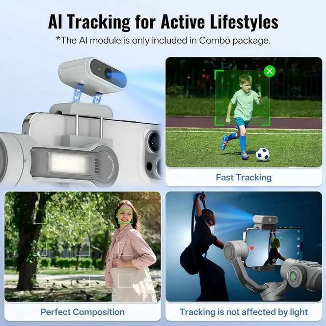 Alt view image 5 of 7 - CINEPEER Smooth 5E Combo Gimbal Stabilizer for iPhone, Android, Built-in Fill Light, Tripod, 3-Axis 300g Payload Phone Gimbal, Gesture Control, Vlogging YouTube, TikTok