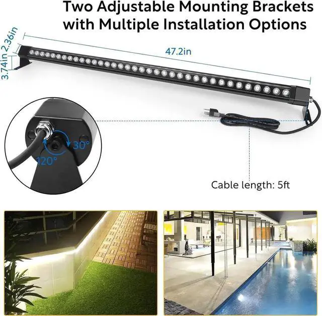Alt view image 6 of 7 - LED Wall Washer Lights Bar 2 Pack,72W 5000K Daylight White Outdoor Wall Wash Lighting,4ft IP67 Waterproof Linear Led Wall Washer Light for Garden,Backyard,Building,Courtyard Exterio Landscape Lighting