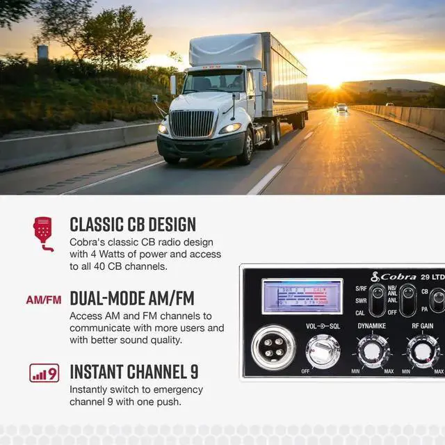 Alt view image 2 of 6 - 29 LTD Chrome AM/FM Professional CB Radio - Easy to Operate, Emergency Radio, Instant Channel 9, 4-Watt Output, Full 40 Channels, Adjust Receiver and SWR Calibration, Chrome