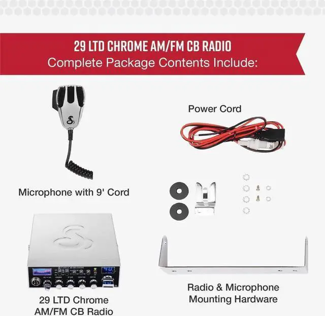 Alt view image 4 of 6 - 29 LTD Chrome AM/FM Professional CB Radio - Easy to Operate, Emergency Radio, Instant Channel 9, 4-Watt Output, Full 40 Channels, Adjust Receiver and SWR Calibration, Chrome