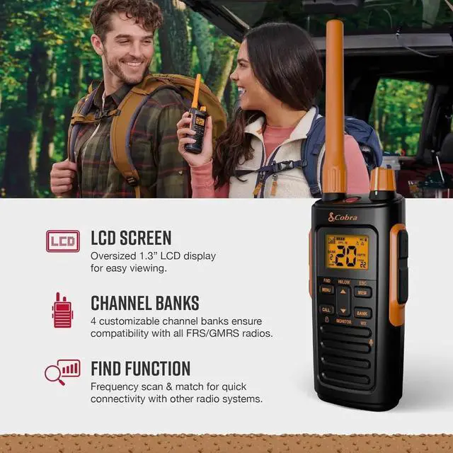 Alt view image 4 of 7 - Trailblazer 450 GMRS Radio (2-Pack) IP54 Weather Resistant, 16hr Battery, 2.5W Long Range Walkie Talkies, Large LCD Display, NOAA, Programmable Software, Removable Antenna, Repeater Capable