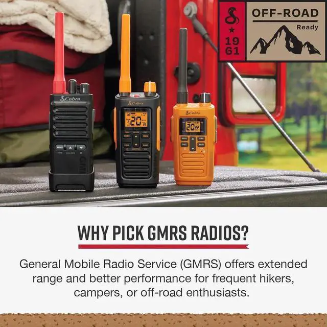 Alt view image 6 of 7 - Trailblazer 450 GMRS Radio (2-Pack) IP54 Weather Resistant, 16hr Battery, 2.5W Long Range Walkie Talkies, Large LCD Display, NOAA, Programmable Software, Removable Antenna, Repeater Capable
