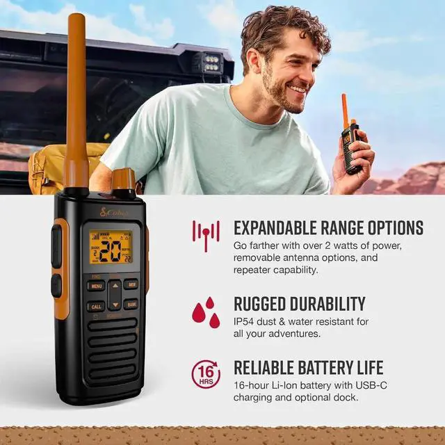 Alt view image 2 of 7 - Trailblazer 450 GMRS Radio (2-Pack) IP54 Weather Resistant, 16hr Battery, 2.5W Long Range Walkie Talkies, Large LCD Display, NOAA, Programmable Software, Removable Antenna, Repeater Capable