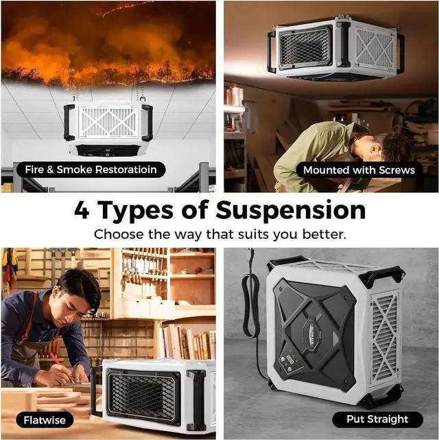 Alt view image 6 of 6 - Hanging Intake Air ltration Systems Woodworking 2 Stage Air Flow (580/780CFM) Remote Control, Shop Dust Collectors with Strong Vortex Fan for Garage, Work Shop, Home Use, Purecare 780Kindly Note: It d