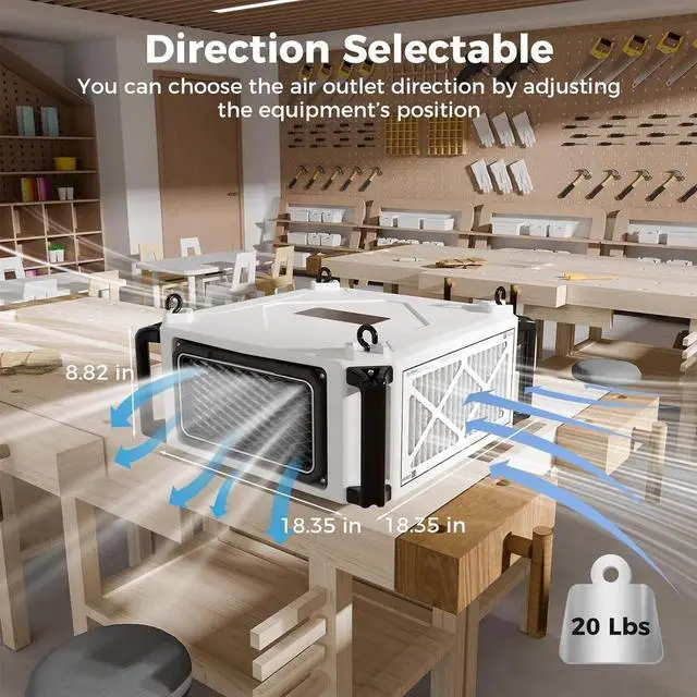 Alt view image 3 of 6 - Hanging Intake Air ltration Systems Woodworking 2 Stage Air Flow (580/780CFM) Remote Control, Shop Dust Collectors with Strong Vortex Fan for Garage, Work Shop, Home Use, Purecare 780Kindly Note: It d