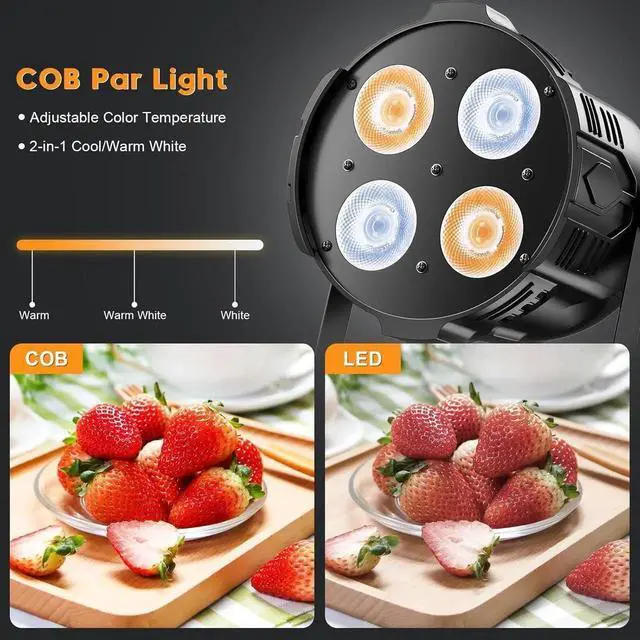 Alt view image 4 of 7 - Stage Lights 200W Spotlight Warm & Cool White, 4 Eyes Blinder COB Par Can Lights, Uplights for Events Wedding Church Theater Photo Studio Concert Live Show - 2Packs