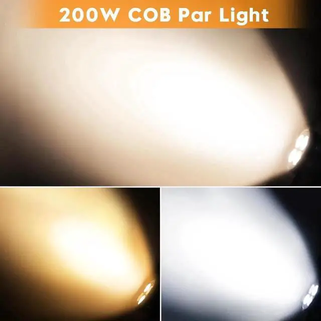 Alt view image 3 of 7 - Stage Lights 200W Spotlight Warm & Cool White, 4 Eyes Blinder COB Par Can Lights, Uplights for Events Wedding Church Theater Photo Studio Concert Live Show - 2Packs