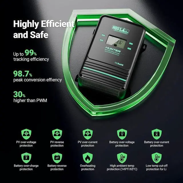 Alt view image 6 of 6 - 100A MPPT Solar Charge Controller, 12V/24V/36V/48V Negative Grounding Controller, w/ Smart Bluetooth APP Control, Low-Temp Cut-Off, LCD Display, for Lithium, Sealed, AGM, Gel, Flooded Batteries