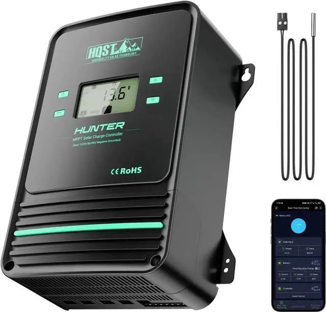Main image of 100A MPPT Solar Charge Controller, 12V/24V/36V/48V Negative Grounding Controller, w/ Smart Bluetooth APP Control, Low-Temp Cut-Off, LCD Display, for Lithium, Sealed, AGM, Gel, Flooded Batteries