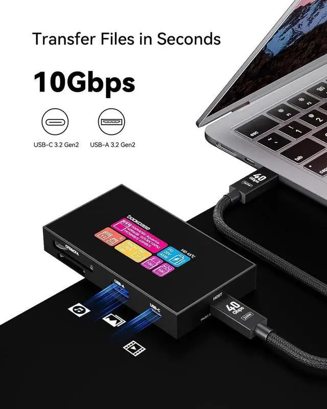 Alt view image 3 of 7 - Smart 8-in-1 CFexpress Type B/Type A Card Reader with Touch Screen | UHS-II SD/microSD Slots, 4K HDMI, USB-C & USB-A 3.2 Gen 2 (10Gbps), 100W PD for Filmmakers, Pgraphers & Creators