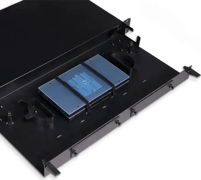 Alt view image 2 of 5 - Fiber Optic Patch Panel, Rack Mount, 1 RU, Includes 2 ST Adapter Plates, Singlemode or Multimode Compatible, Includes Splice Trays, Up to 24 Fiber Capacity