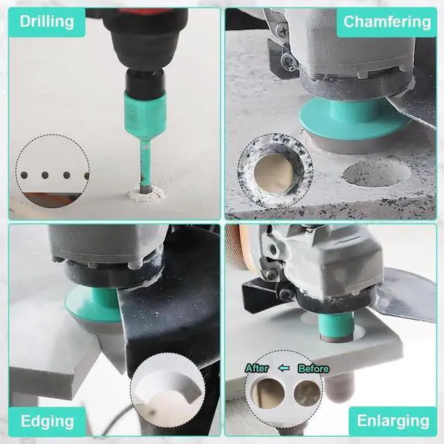 Alt view image 2 of 6 - Tile Hole Saw Kit - (6/6/8/20/25/35/50/75/100mm+20mm Finger Bit+50mm Chamfer Bit+SDS Adapter) Diamond Tile Drill Bits for Porcelain Ceramic Marble Brick Concrete,5/8"-11 Thread