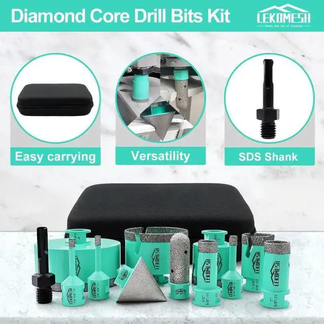 Alt view image 4 of 6 - Tile Hole Saw Kit - (6/6/8/20/25/35/50/75/100mm+20mm Finger Bit+50mm Chamfer Bit+SDS Adapter) Diamond Tile Drill Bits for Porcelain Ceramic Marble Brick Concrete,5/8"-11 Thread