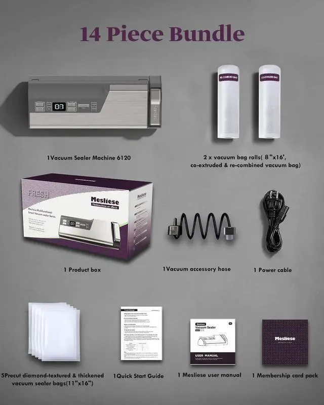 Alt view image 7 of 7 - Vacuum Sealer Machine, 95kPa 140W One Hand Operation Food Sealer, Double Seal Strip with Build-in Cutter & Countdown Display, 2 Bag Rolls, 5PCS Pre-cut Bags