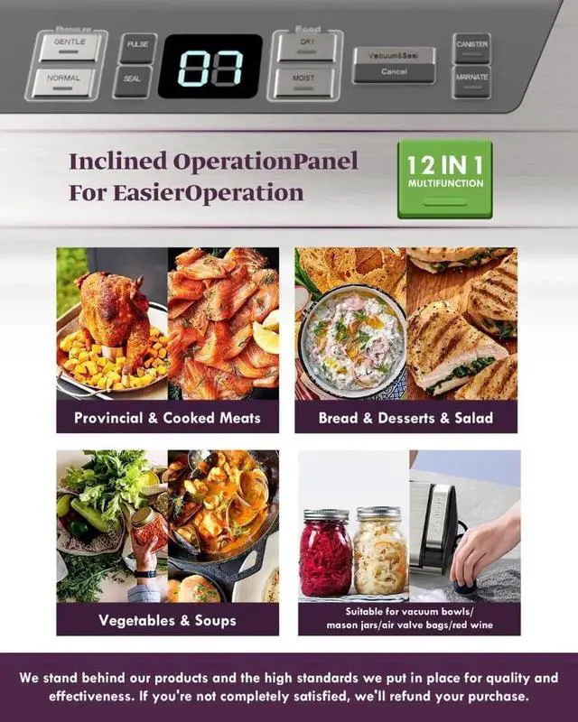 Alt view image 5 of 7 - Vacuum Sealer Machine, 95kPa 140W One Hand Operation Food Sealer, Double Seal Strip with Build-in Cutter & Countdown Display, 2 Bag Rolls, 5PCS Pre-cut Bags