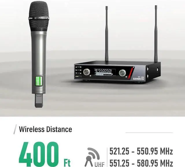 Alt view image 5 of 7 - Dual-Channel UHF Wireless Microphone System with Auto Scan & IR Sync 200 Channels, 400ft Range, Cardioid Mics, Metal Body, LCD Display for Live Events, Recording, Stage Performances