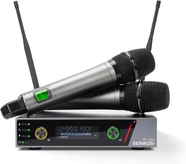 Main image of Dual-Channel UHF Wireless Microphone System with Auto Scan & IR Sync 200 Channels, 400ft Range, Cardioid Mics, Metal Body, LCD Display for Live Events, Recording, Stage Performances