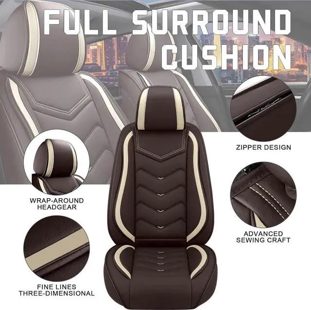 Alt view image 3 of 7 - Car Seat Covers for Jeep Compass 2007-2025, Stylish Sport Seat Cover, Premium Nappa Leather Car Seat Cover. Automobile Seat Covers Sets.(Standard 2 Seats/Coffee Color