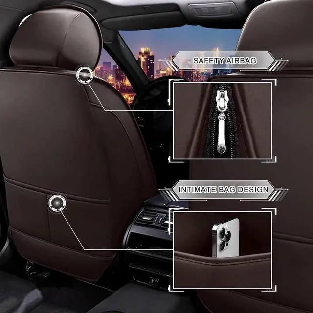 Alt view image 2 of 7 - Car Seat Covers for Jeep Compass 2007-2025, Stylish Sport Seat Cover, Premium Nappa Leather Car Seat Cover. Automobile Seat Covers Sets.(Standard 2 Seats/Coffee Color