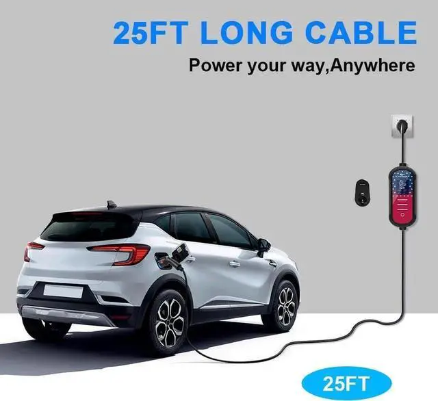 Alt view image 2 of 7 - Level 2 EV Charger 32A, 240V,7.68KW, NEMA 14-50 Plug,Electric Vehicle Portable,25ft Cable,Plug & Play for J1772,for Home and Outdoor (Black)