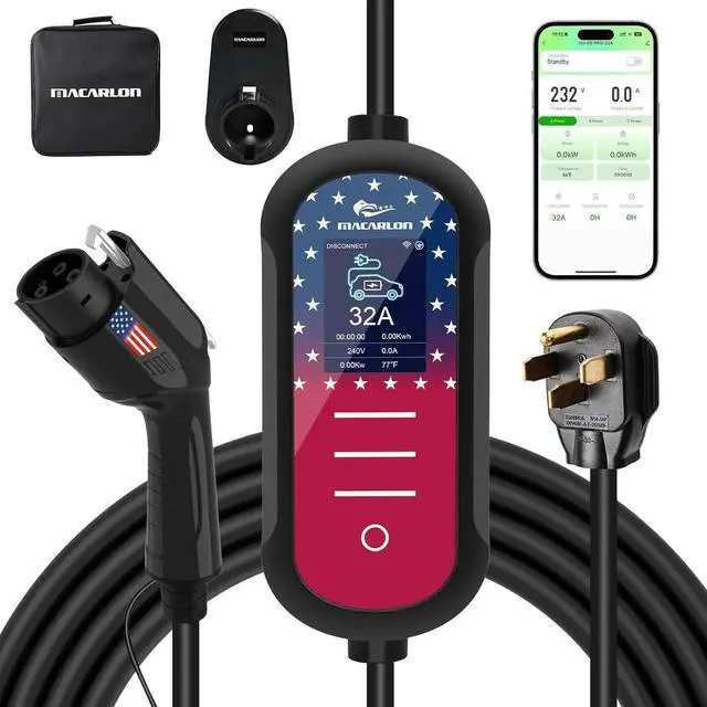Main image of Level 2 EV Charger 32A, 240V,7.68KW, NEMA 14-50 Plug,Electric Vehicle Portable,25ft Cable,Plug & Play for J1772,for Home and Outdoor (Black)