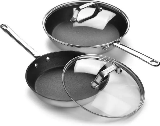 Main image of Stratanium+ Nonstick Stainless Steel 9.5 & 11" Fry Pan Skillet Set with Lids - Maitre D' - Denmark
