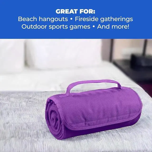Alt view image 5 of 5 - 25 Ct of Roll-Up Blankets for Camping, Travel, Outdoors, Beach, Picnics Red Hook + Loop Closure for Easy Use in Cars & on Airplanes Customizable for Promotions & Events