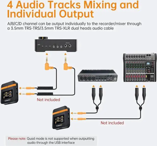 Alt view image 5 of 7 - Vimo Q 4-Channel Wireless Lavalier Microphone System for iPhone/Android/Camera/Camcorder/PC, Noise Cancellation, 4 Audio Tracks Output, 656ft Range, Lapel Mic for Video Recording, Streaming