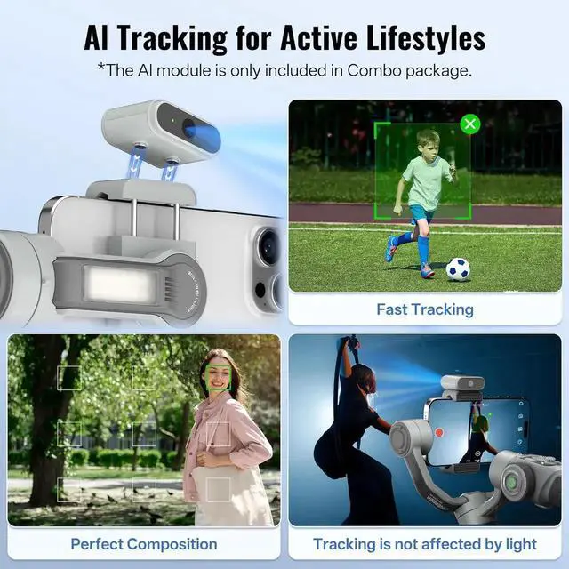 Alt view image 2 of 7 - CINEPEER Smooth 5E Combo Gimbal Stabilizer for iPhone, Android, Built-in Fill Light, Tripod, 3-Axis 300g Payload Phone Gimbal, Gesture Control, Vlogging Stabilizer for YouTube, TikTok