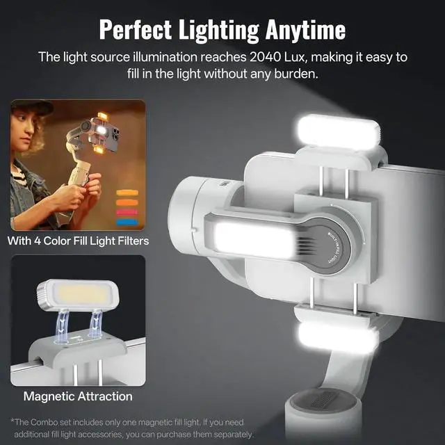 Alt view image 3 of 7 - CINEPEER Smooth 5E Combo Gimbal Stabilizer for iPhone, Android, Built-in Fill Light, Tripod, 3-Axis 300g Payload Phone Gimbal, Gesture Control, Vlogging YouTube, TikTok